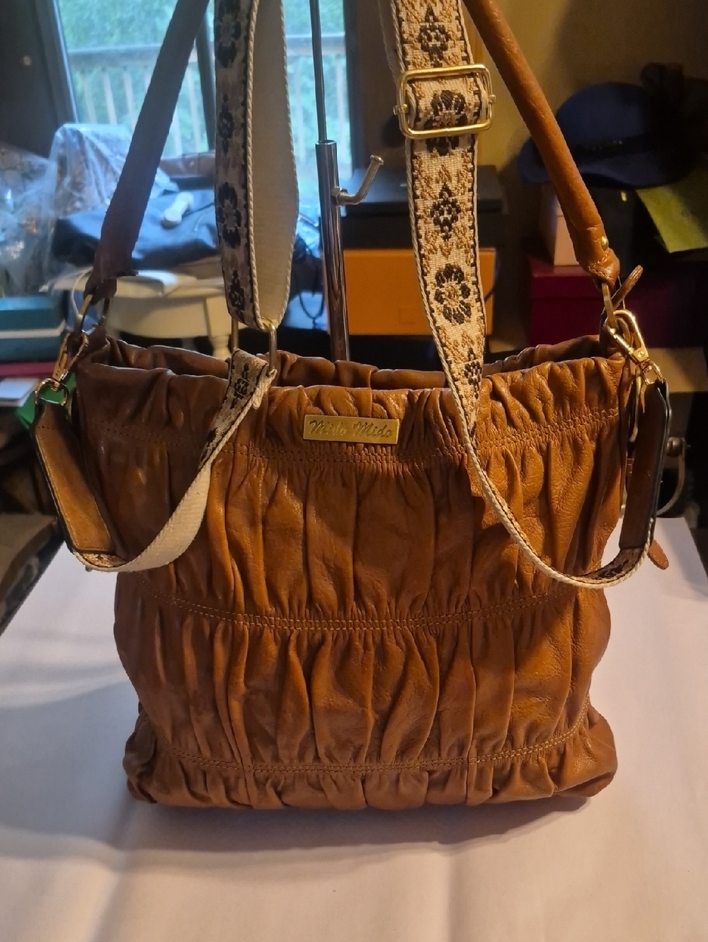 Mido Mido Tan Gathered Shoulder Bag